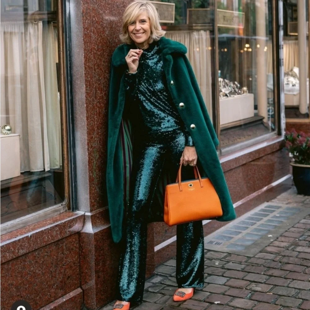 ZARA NWT BLOGGER FAVE Emerald Green Sequin Flare Leg Pants Holiday Party Pants - Picture 5 of 17